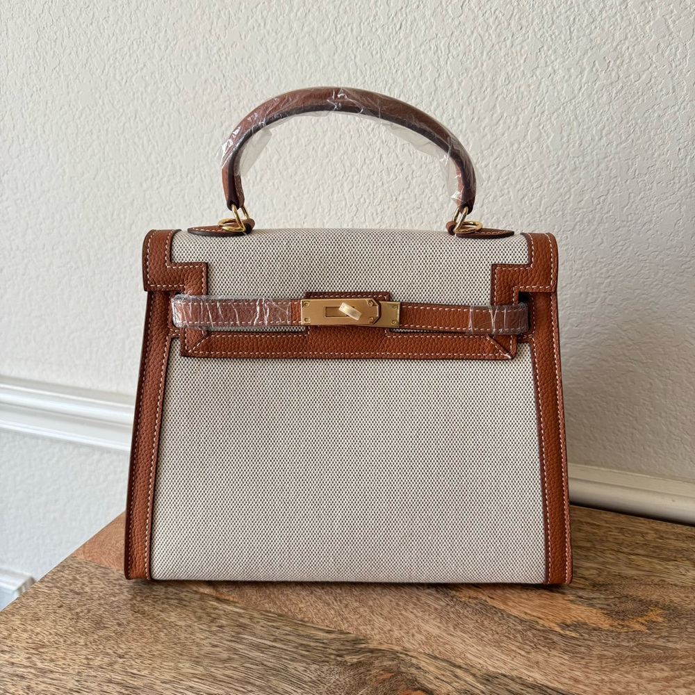 *READ Gold Brown 28 Sellier KL Toile Canvas Satchel Bag Crossbody w/ Gold HW C8